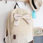 Fashion Cream Lace Backpack With Red Floral Bow..