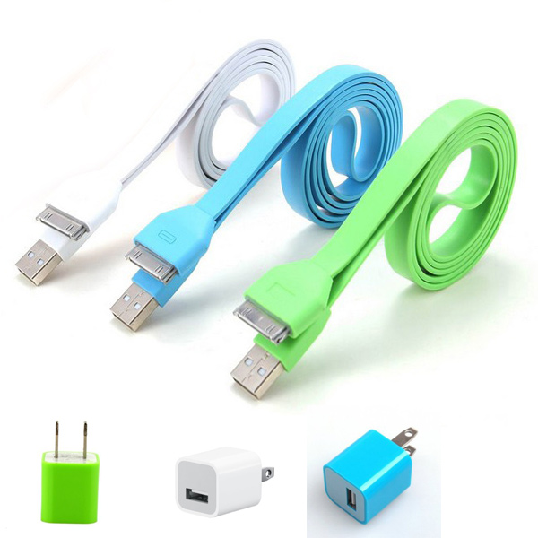 Total 6pcs/lot! Colouful 3pcs Usb Cord And Charger For Iphone 4/4s [grdx02151]