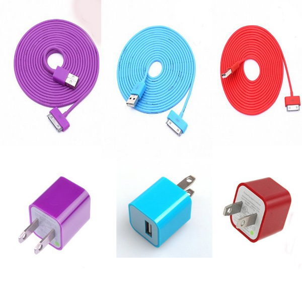 Total 6pcs/lot! Colouful 3pcs Usb Cord With Charger For Iphone 4/4s [grdx02154]