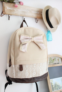 Fashion Cream Lace Backpack With Red Floral Bow [grd03057]